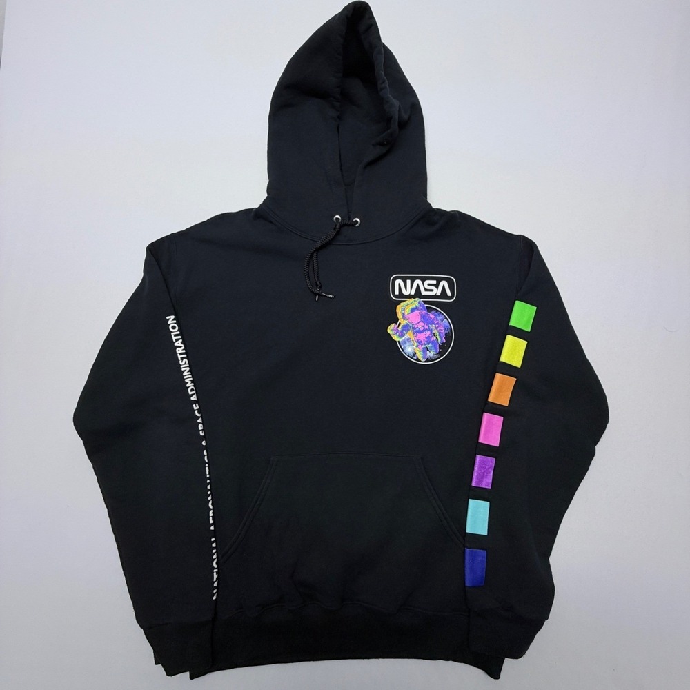 Chemistry NASA Astronaut Hoodie Black Rainbow Sleeve Graphic Mens Medium